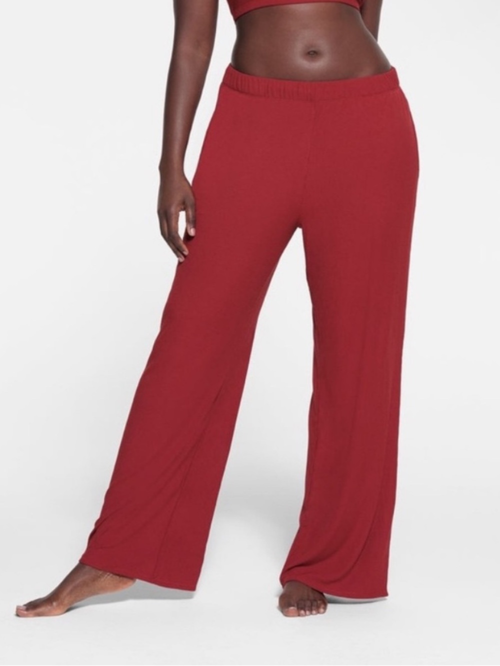 Skims Soft Lounge Loose Straight Ribbed Leg Pants in Brick Red Size Medium